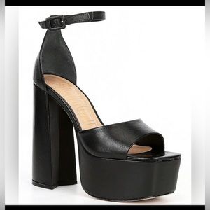 SCHUTZ Elsie Leather Ankle Strap Platform Sandals in Black